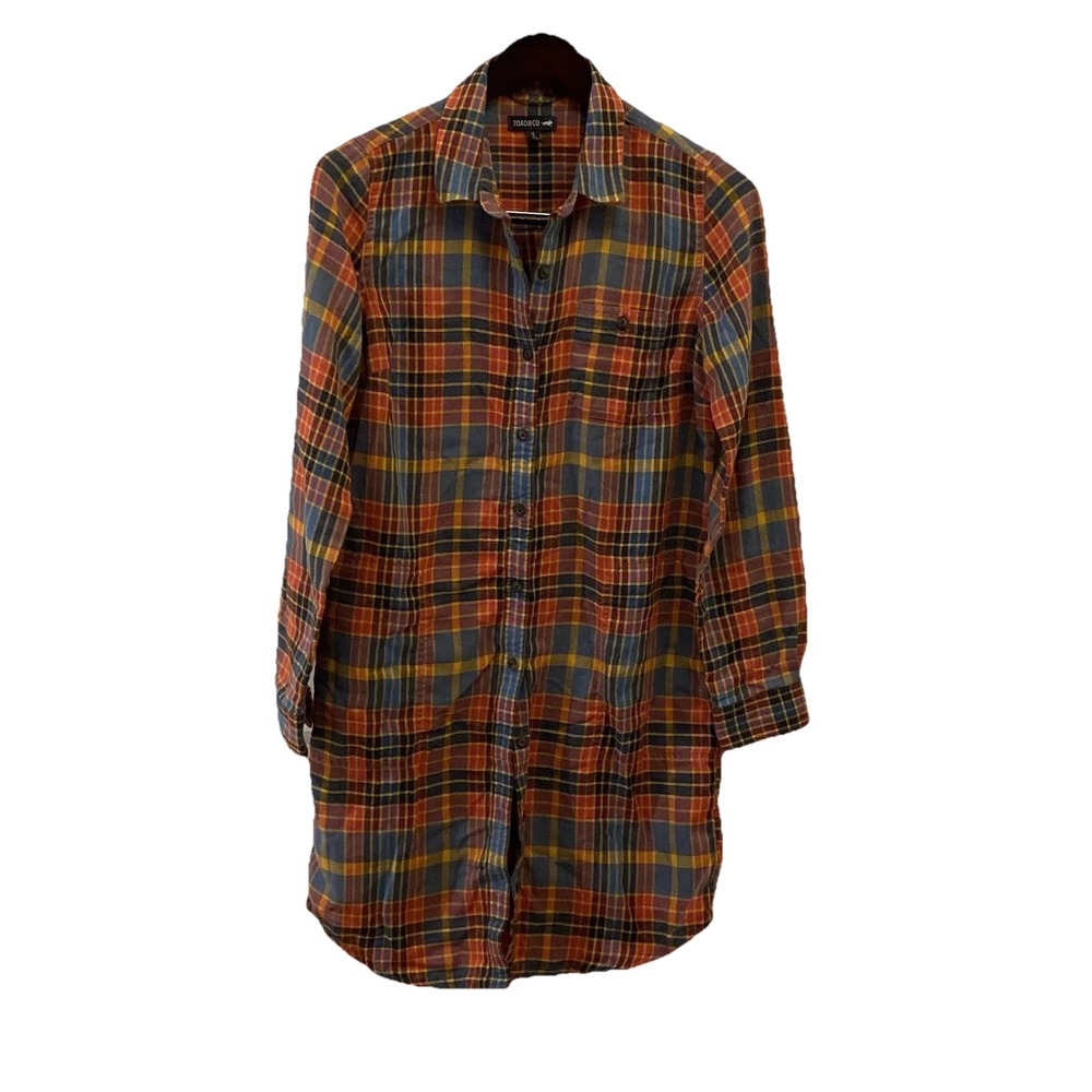 Toad &‎ Co Re-Form Flannel Shirtdress Multicolor Plaid Long Sleeve Size Small